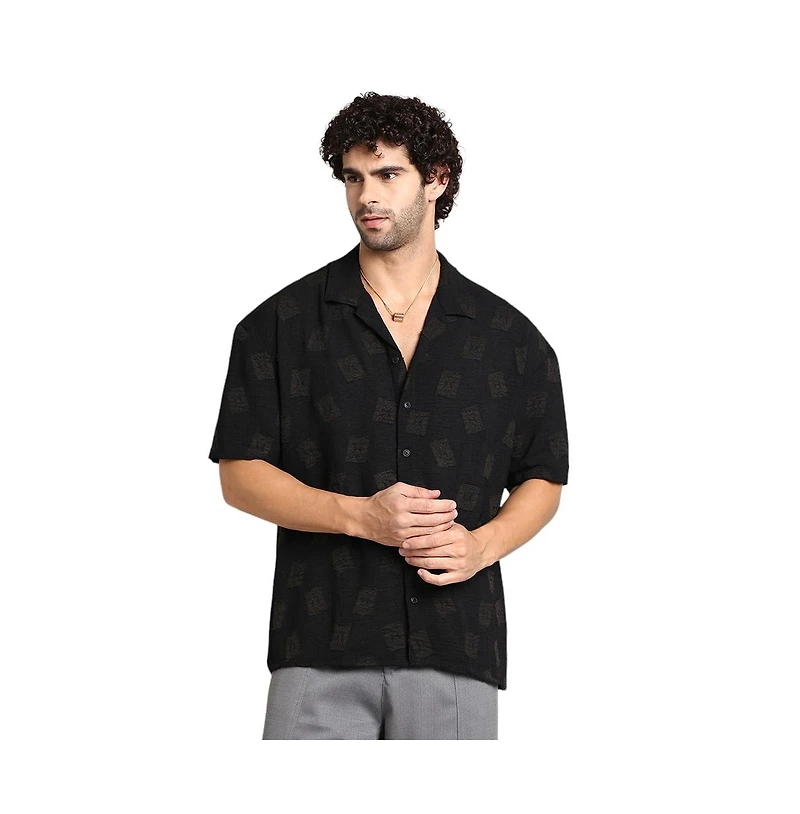 Campus Sutra Men's Onyx Black Indie-Cuban Oversized Shirt