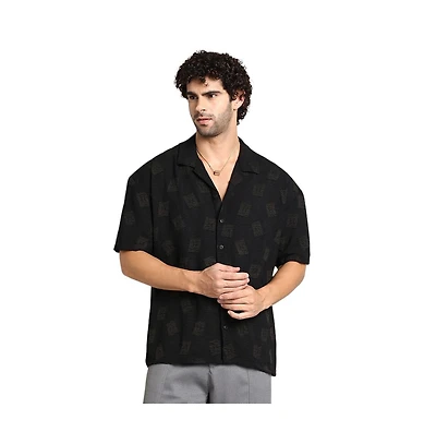 Campus Sutra Men's Onyx Black Indie-Cuban Oversized Shirt