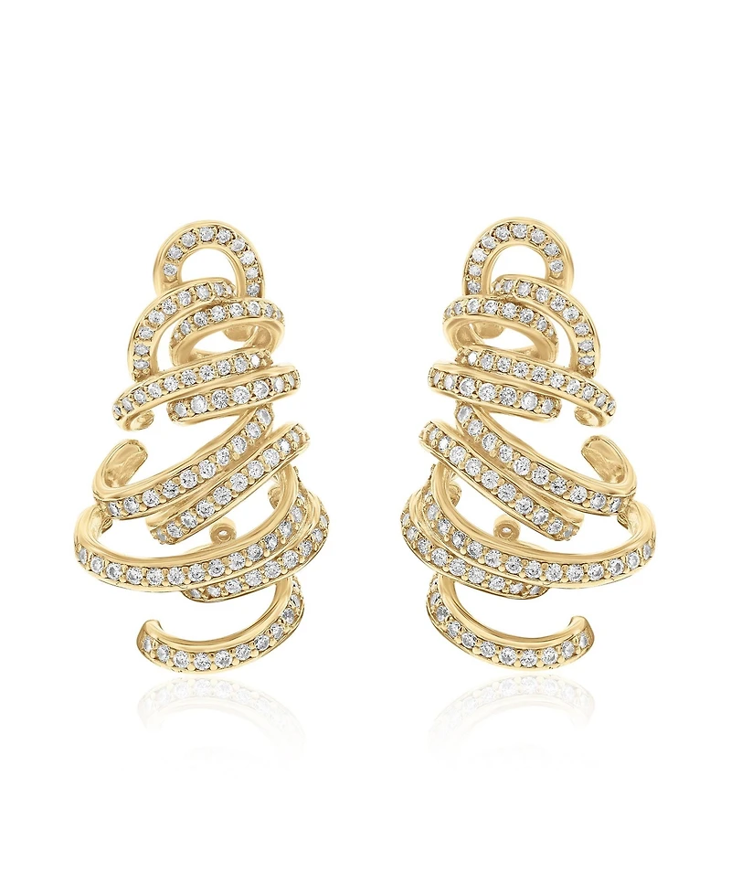 Suzy Levian Gala Collection Sterling Silver Cubic Zirconia Pave Spiral Drop Earrings