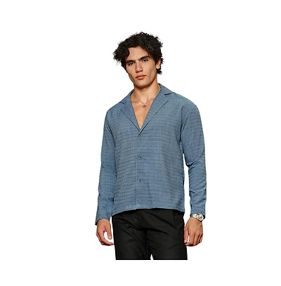 Campus Sutra Men's Azure Blue Striped Cuban Shirt