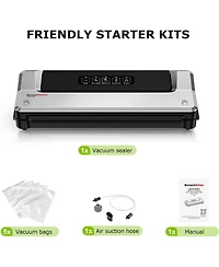 Bonsaii Bonsenkitchen Compact Vacuum Sealer, Fast Multi-Functional Food Saver with 20 Bags, 2 Rolls & Hose, High-Speed Continuous Use, Silver