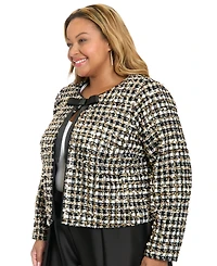 Muse Plus Tweed Jewel Neck Jacket with Bow