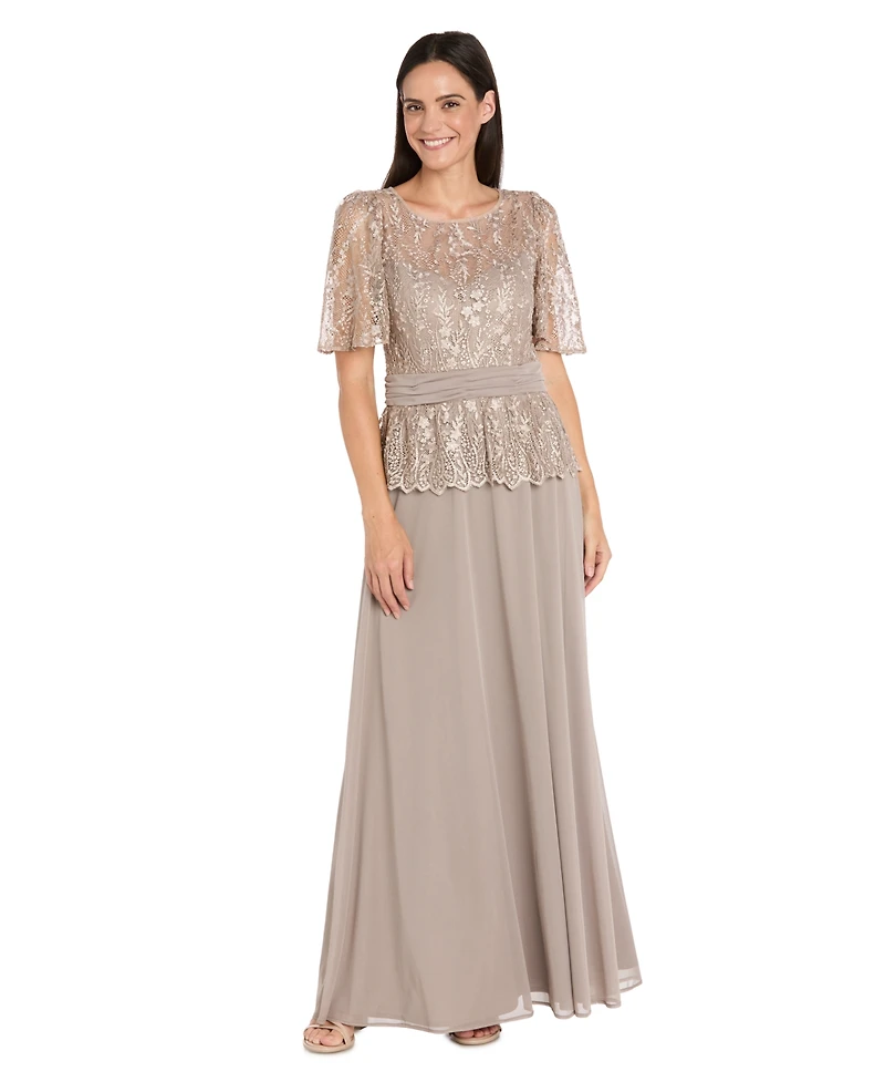 R & M Richards Petite Peplum Lace Detail Maxi Dress