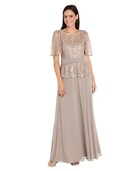 R & M Richards Petite Peplum Lace Detail Maxi Dress