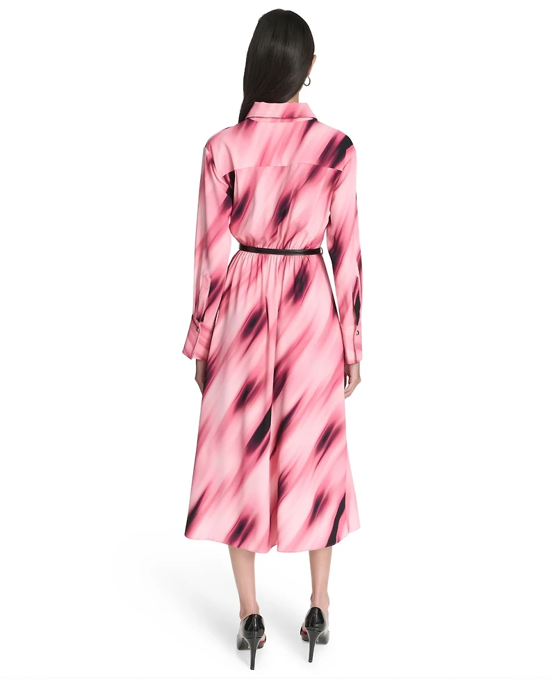 Halston Women's Printed Collared Long-Sleeve Dress