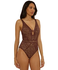Becca Women's Color Play Crochet Plunge One-Piece Swimsuit