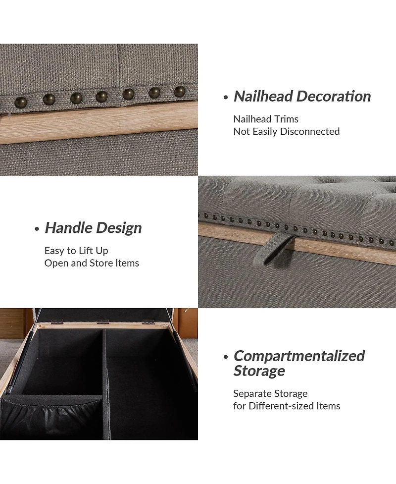 Hannah Upholstered Storage Cocktail Ottoman with Solid Wood Legs