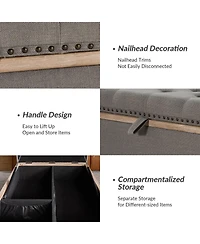 Hannah Upholstered Storage Cocktail Ottoman with Solid Wood Legs