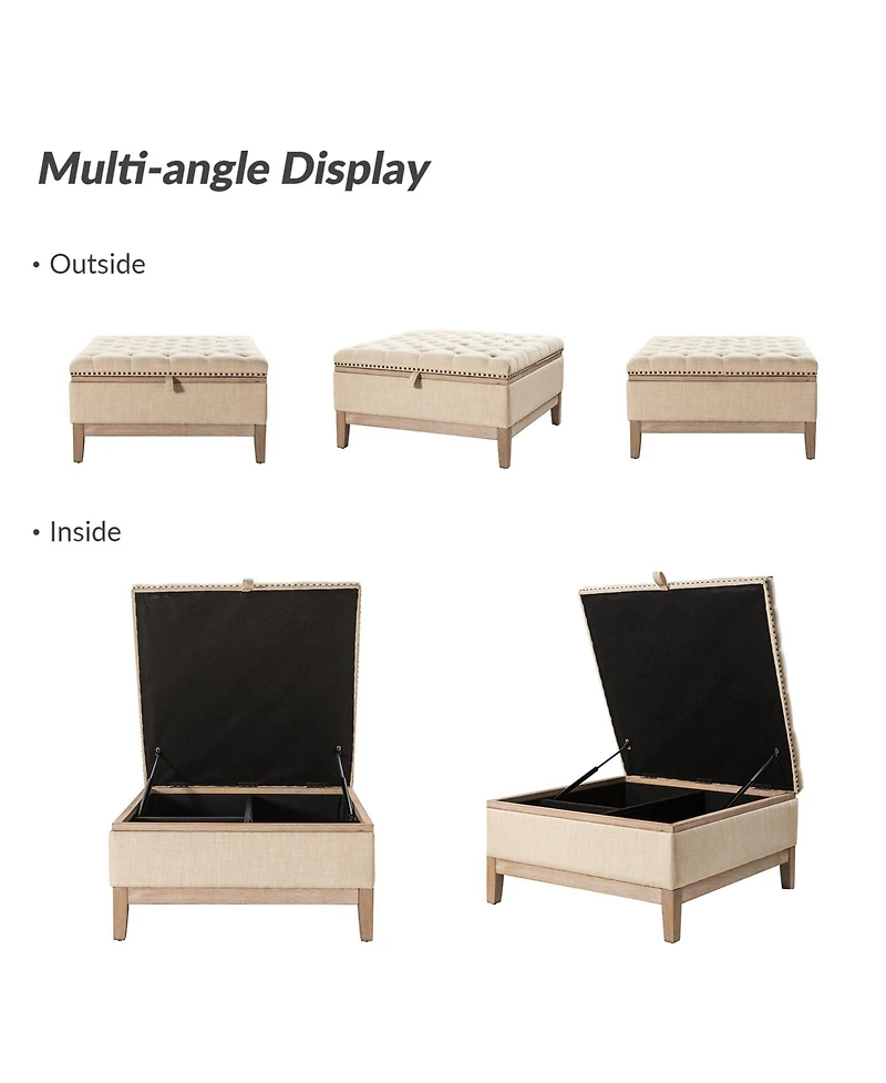 Hannah Upholstered Storage Cocktail Ottoman with Solid Wood Legs