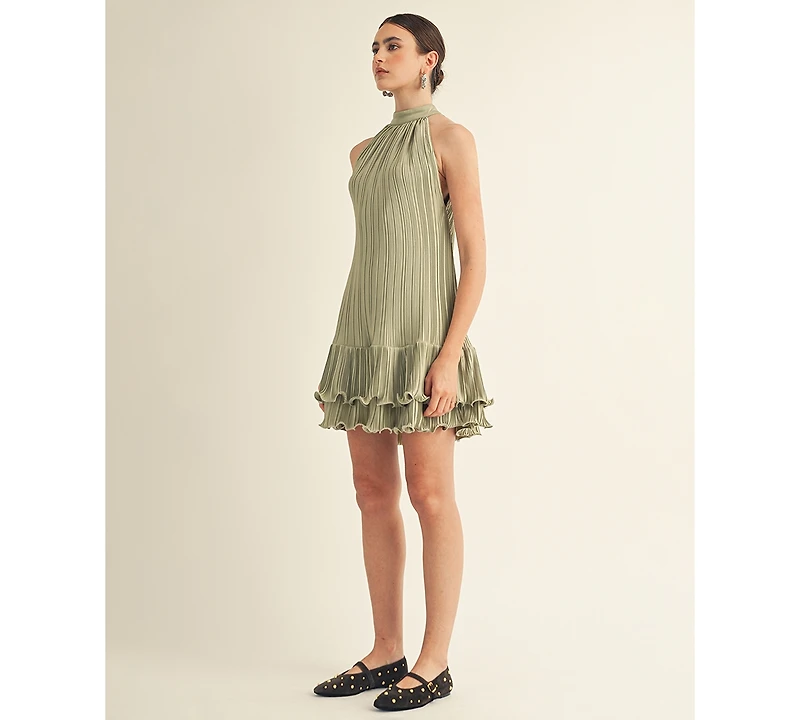 Arose Studio, Inc Women's Celestine Halter Neck Ruffle Bottom Mini Dress