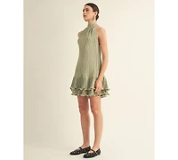 Arose Studio, Inc Women's Celestine Halter Neck Ruffle Bottom Mini Dress