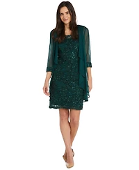 R & M Richards Embellished Lace Dress Waterfall Jacket