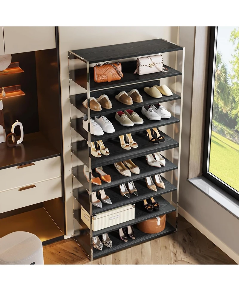 Tribesigns 8-Tier Acrylic and Wood Shoe Rack with Modern Storage Design