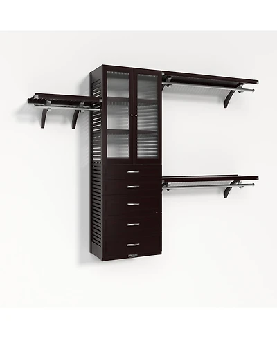 John Louis Home Solid Wood Walk-In Closet Organizer with 5 Drawers and Glass Doors