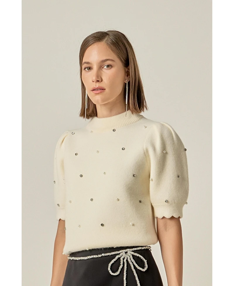 English Factory Women's Scallop Embellishment Knit