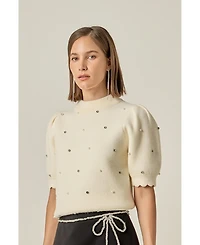 English Factory Women's Scallop Embellishment Knit