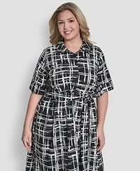Dkny Plus Collared Button Down Dress