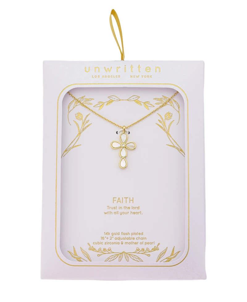 Unwritten Mother of Pearl Gold Plated Cross Pendant Necklace