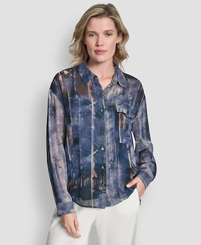 Dkny Women's Printed Long Sleeve Shirt