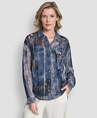 Dkny Women's Printed Long Sleeve Shirt