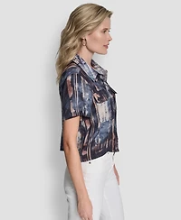 Dkny Women's Printed Camp Short Sleeve Shirt