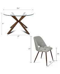 Modern 5-Piece Glass Top Dining Set for Small Spaces, 39.4'' Round Table with Fabric Chairs Kitchen or Apartment-Maison Boucle