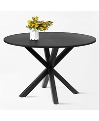 5-Piece Round Dining Table Set, 39.4'' Mdf Wood Grain Top with Metal Legs & Upholstered Chairs for Kitchen or Apartment-Maison Boucle