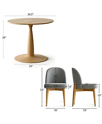 3-Piece Round Dining Table Set, 34.5'' Mdf Wood Top with Metal Base and Upholstered Wood-Leg Chairs for Small Spaces-Maison Boucle