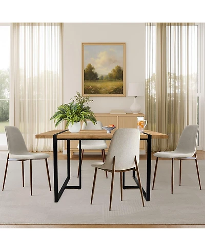 5-Piece Dining Table Set, 59'' Rectangular Mdf Wood Top with Metal Frame and Upholstered Chairs for Kitchen or Apartment-Maison Boucle