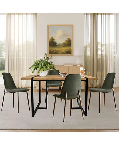 5-Piece Dining Table Set, 59'' Rectangular Mdf Wood Top with Metal Frame and Upholstered Chairs for Kitchen or Apartment-Maison Boucle