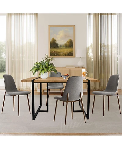 5-Piece Dining Table Set, 59'' Rectangular Mdf Wood Top with Metal Frame and Upholstered Chairs for Kitchen or Apartment-Maison Boucle