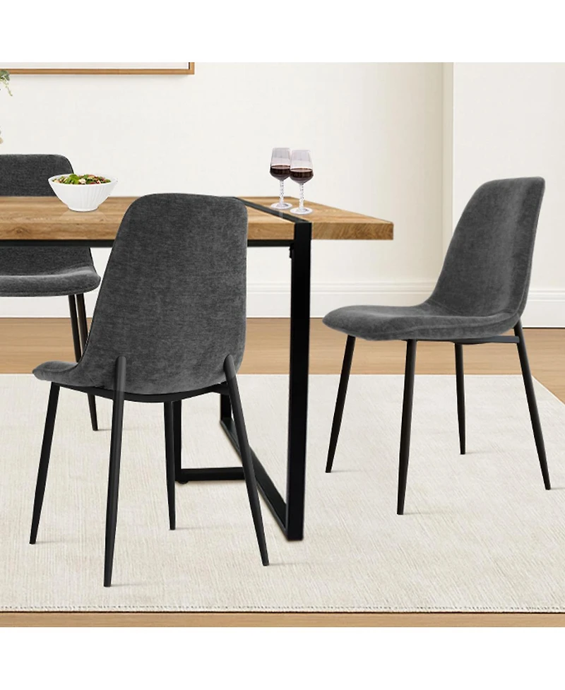 5-Piece Dining Table Set with 59'' Mdf Table, Rectangular Wood-Look Top and Black Metal Legs 4 Upholstered Chairs-Maison Boucle