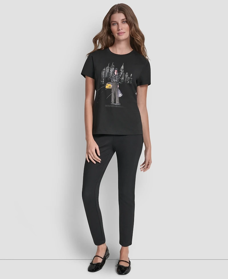 Dkny Women's Stud Moto Conversational Short-Sleeve Top