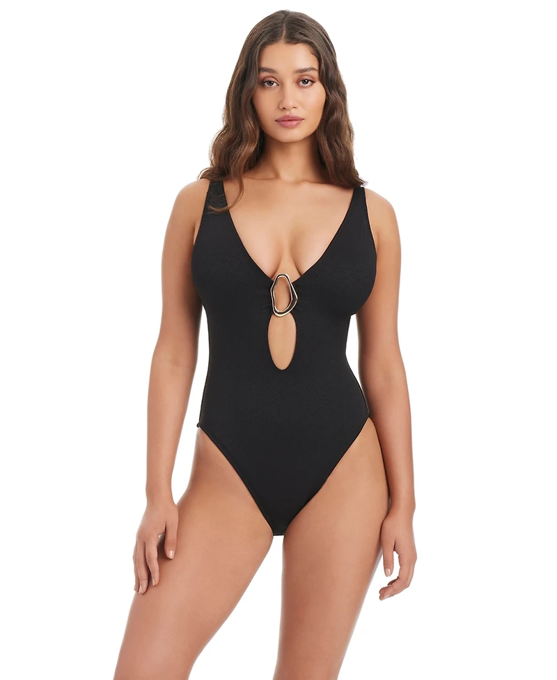 Bar Iii Women's Ring Front Over-The-Shoulder One-Piece Swimsuit, Macy's Exclusive