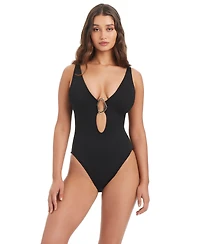 Bar Iii Women's Ring Front Over-The-Shoulder One-Piece Swimsuit, Macy's Exclusive