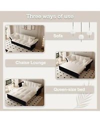 Maison Boucle 74.8" Queen Pull Out Sofa Bed, 3-in-1 Convertible Velvet Loveseat Sleeper with 2 Pillows for Living Room or Guest