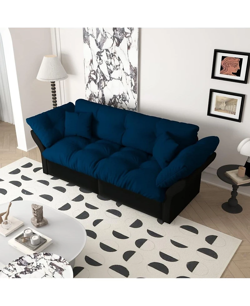 Maison Boucle 74.8" Queen Pull Out Sofa Bed, 3-in-1 Convertible Velvet Loveseat Sleeper with 2 Pillows for Living Room or Guest