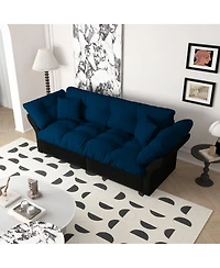 Maison Boucle 74.8" Queen Pull Out Sofa Bed, 3-in-1 Convertible Velvet Loveseat Sleeper with 2 Pillows for Living Room or Guest