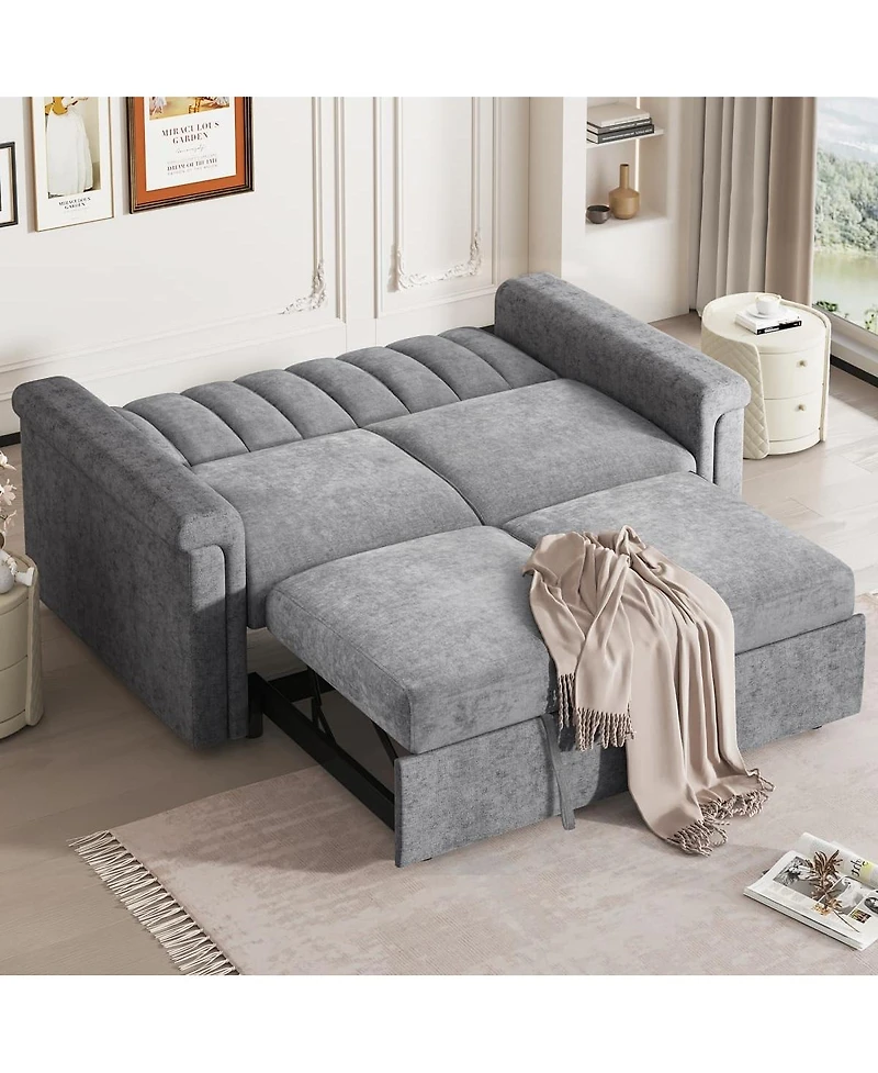 Maison Boucle Pull-Out Sleeper Loveseat Sofa with Adjustable Backrest, Small Space Convertible Couch Bed for Guest Room or Apartment