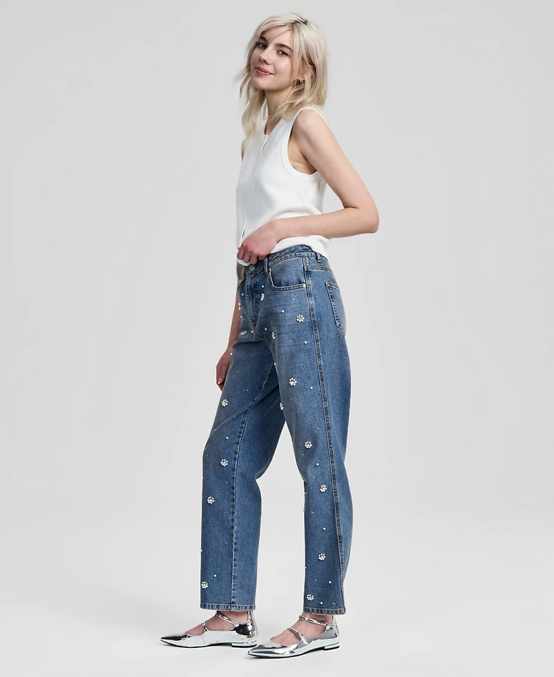 And Now This Women's Pearl-Embellished Straight-Leg Jeans, Macy's Exclusive
