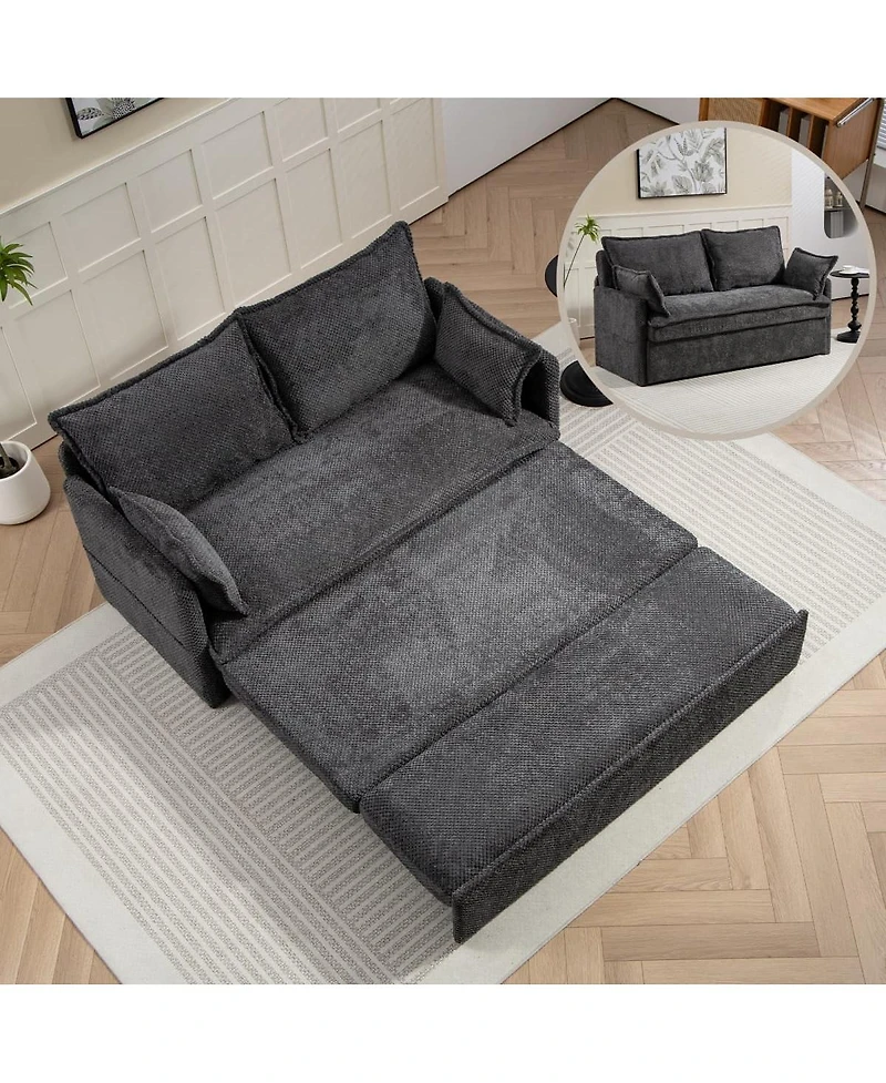 Maison Boucle Pull Out Corduroy Sleeper Sofa with Usb & Storage, 59.5'' Convertible Loveseat Bed for Small Spaces, Apartment, Bedroom