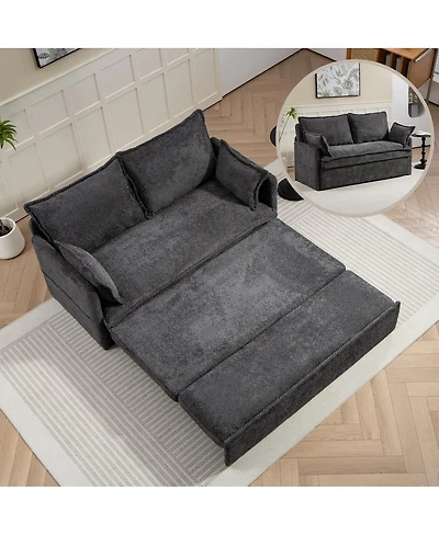 Maison Boucle Pull Out Corduroy Sleeper Sofa with Usb & Storage, 59.5'' Convertible Loveseat Bed for Small Spaces, Apartment, Bedroom