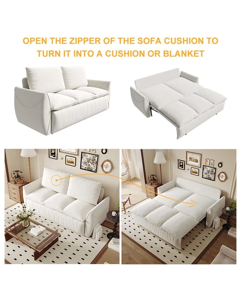 Maison Boucle 70.9" Pull Out Sofa Bed, 3-Seat Velvet Convertible Sleeper Couch with 2-in-1 Pillow Blanket Set for Living Room or Guest