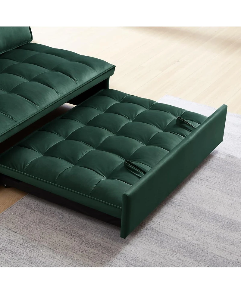 Maison Boucle Modern Velvet Pull-Out Loveseat Sleeper, Tufted Convertible Sofa Bed with Removable Back Cushions for Small Apartments