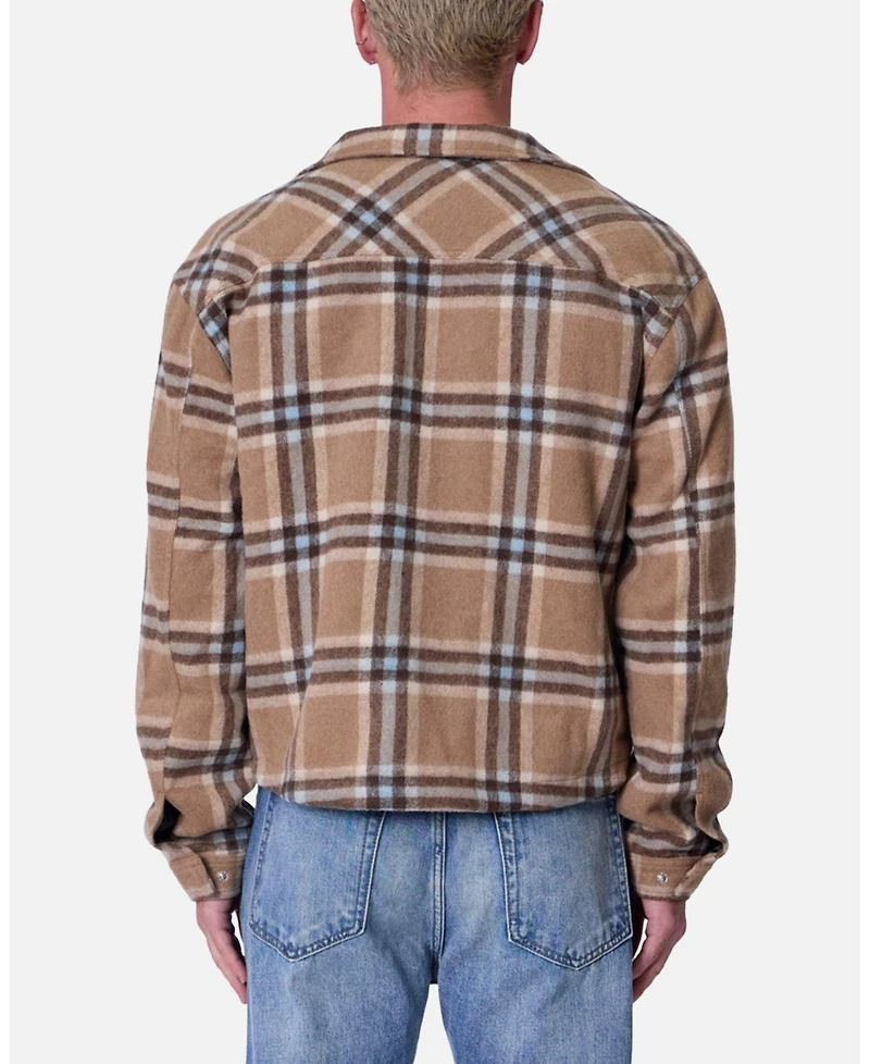 mnml Men's Plaid Flannel Front Zip Jacket