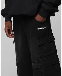 mnml Men's Loiter 3 Quarter Denim Cargo Pants with Embroidered Star Graphics