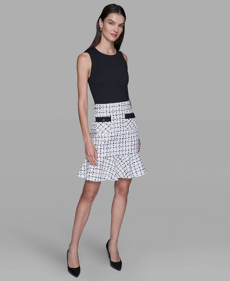 Karl Lagerfeld Paris Women's Contrast Grid Tweed Sheath Dress