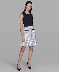 Karl Lagerfeld Paris Women's Contrast Grid Tweed Sheath Dress