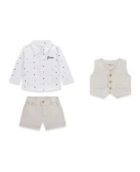 Guess Baby Boys Stretch Oxford Vest, Poplin Button Down Shirt and Shorts, 3-Piece Set