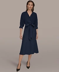 Donna Karan New York Women's Collared 3/4-Sleeve Midi Dress